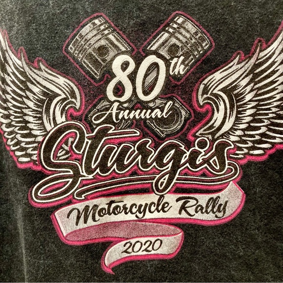 Women's Sturgis 80th 2020 Charcoal and Pink Graphic Tank Top Medium - Picture 8 of 10